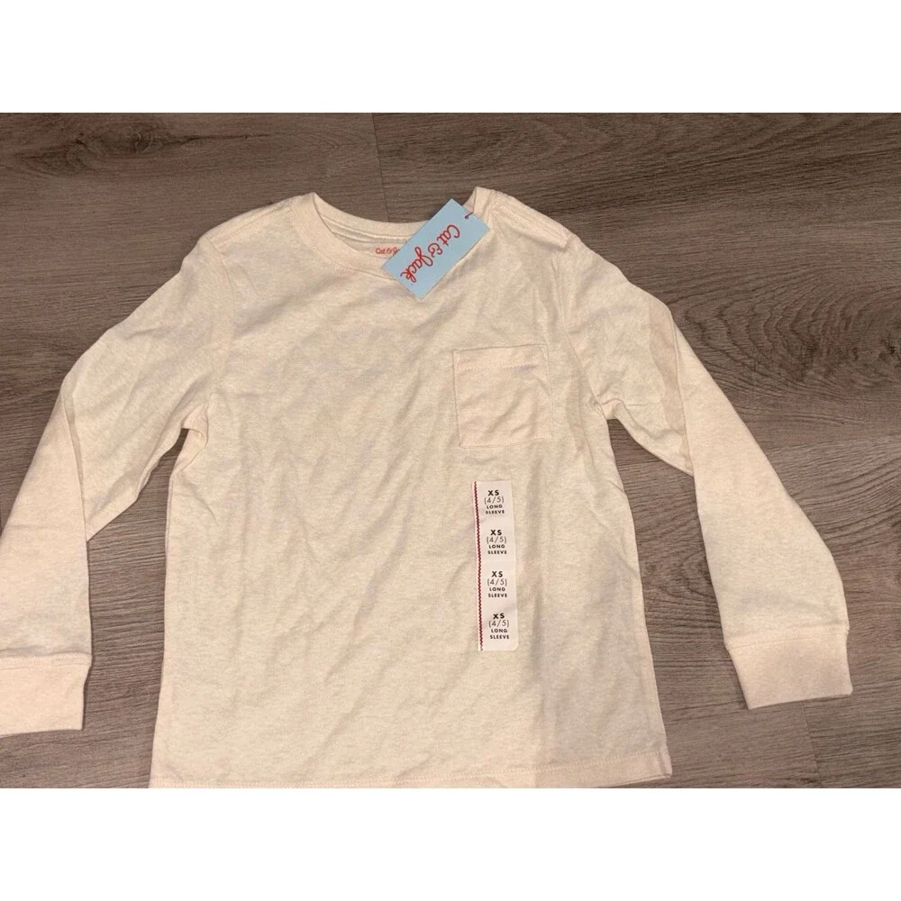 Boys‎ XS 4/5 Beige Long Sleeve T-SHIRT With Pocket NWT